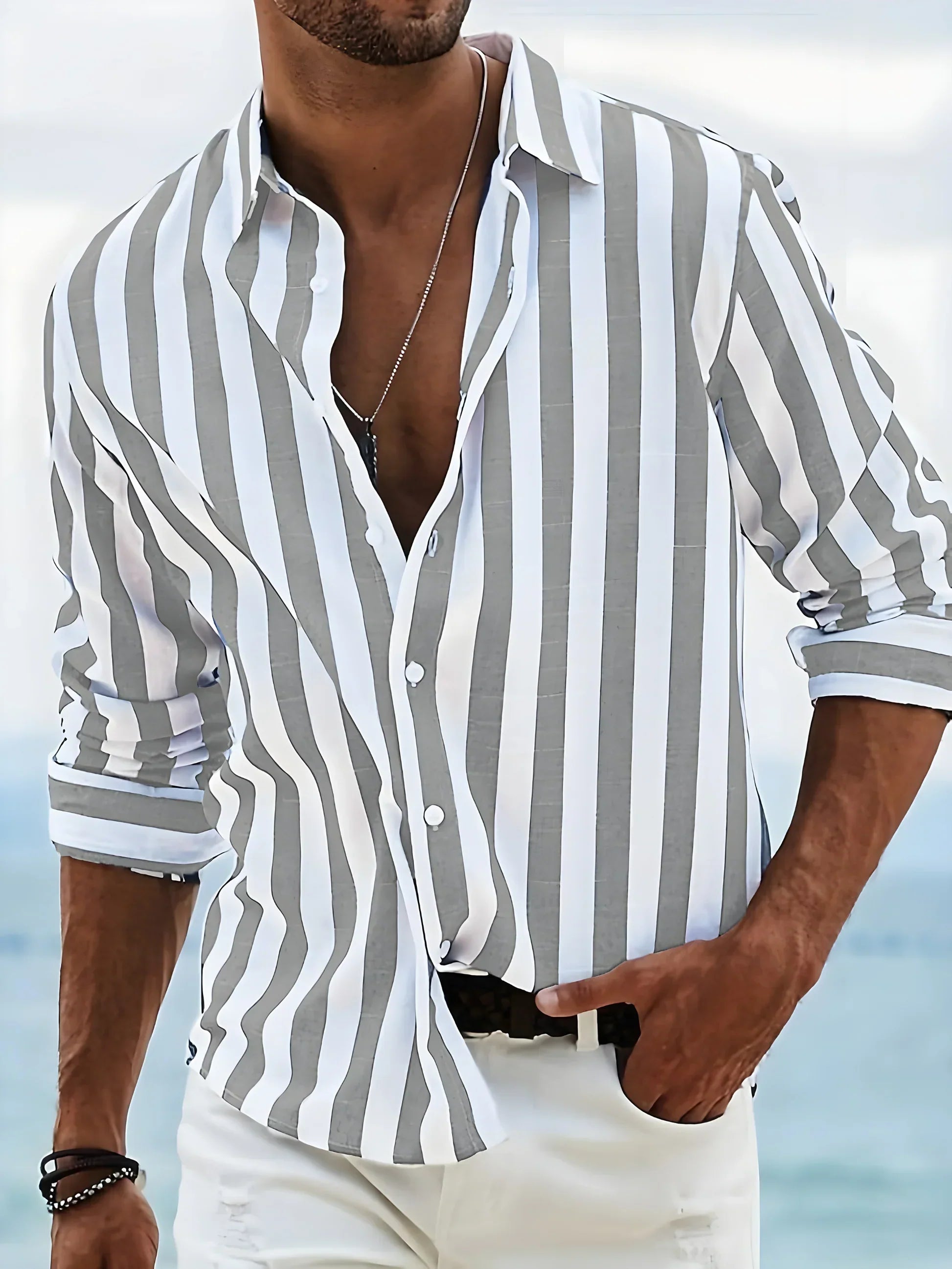 Oskar™ - Randig Skjorta i Linneblandning för Sommaren