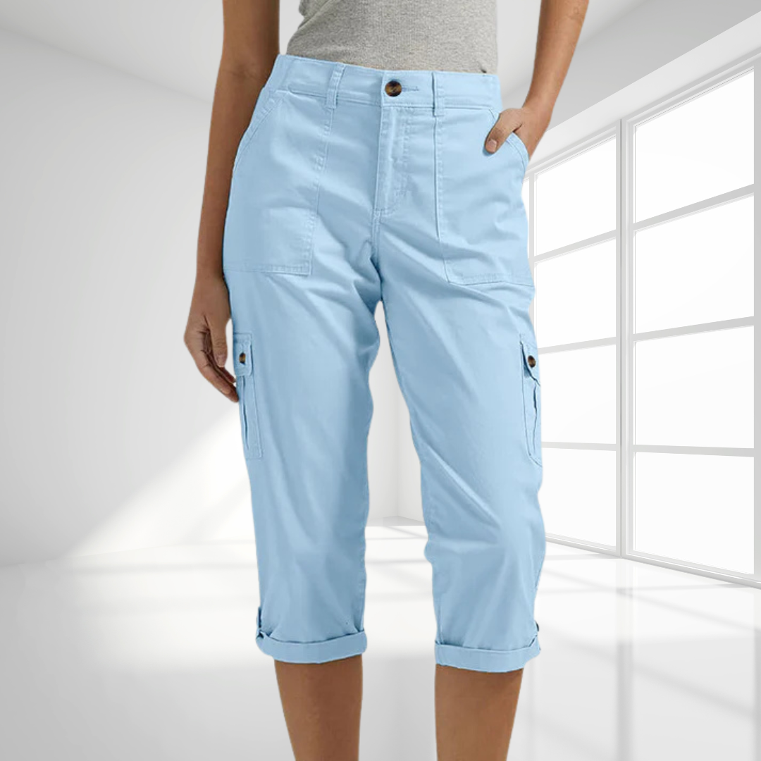 Daria™ - Enfärgade Avslappnade Cargocapribyxor Med Flera Fickor